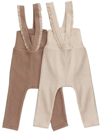 ACMEDE Bébé Fille Salopette Tricotée 3 mois-3 ans, 2 PCS Fille pantalon leggings avec Bretelles en dentelle bébé combinaison barboteuse tricotée Sans Manches 62/68/74/80/86/92