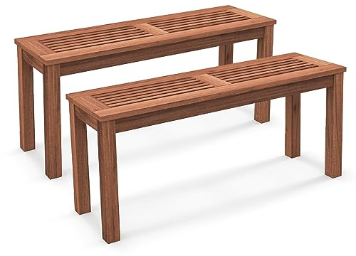 COSTWAY trädgårdsbänk väderbeständig, 2-sitsig sittbänk utan ryggstöd, träbänk upp till 150 kg, parkeringsbänk av massivt trä, pallbänk utomhus, bänk för trädgård balkong terrass, 100 x 30,5 x 47 cm,