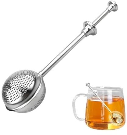 Stainless Steel Tea Infuser with Long Handle & Fine Mesh - 2-in-1 Loose Leaf Tea Strainer and Baking Sifter for Mugs, Flour Duster, Sugar Shaker (Full Mesh*1)