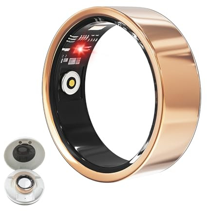 LONGLU Smart ring för män och kvinnor, fitness-tracker-ring med hjärtfrekvens/blodtryck/syrem/sömn/sport/IP68 vattentät, hälsospårare för iPhone och Android (guld, 11)