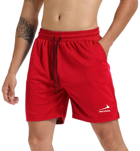Men's Athletic Shorts - Lightweight Breathable Quick-Dry Gym Running Fitness Workout Shorts with Elastic Waistband Red XL
