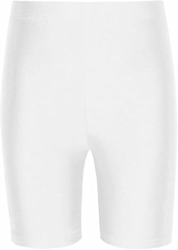 Candid Styles Girls Kids Nylon Cycling Shorts School Dance Childrens Gym Shorts 3-13, Age 11-12, White