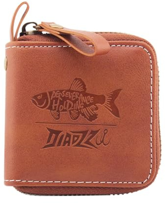 MiOYOOW Sac de Rangement pour Leurres de Pêche, Petit Organisateur de Rangement pour Appâts Pêche en Cuir PU, Pochette pour Cuillère de Pêche de Double Face, Lame Spinner et Leurre Mouche