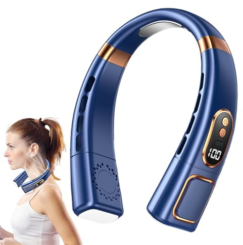 Ventilatore da collo, ricaricabile tramite USB, dispositivo di raffreddamento indossabile con 5 velocità regolabili, ventilatore a mani libere per spiaggia, costruzione, escursionismo, campeggio