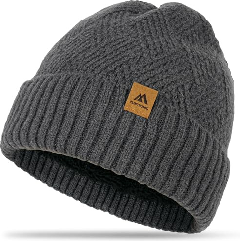 flintronic Beanie mössa, herr vinter varm, unisex vintermössa stickad mössa, stretchig, mjuk, varm vintermössa, termomössa, mjuk, stretchig, för kvinnor och män, Mörkgrå, one size