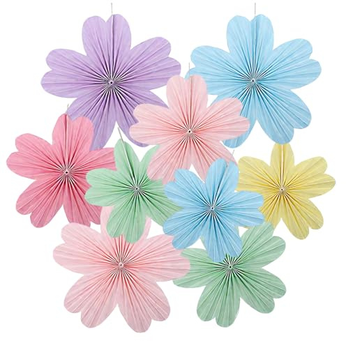 YIHAOH 9 Piezas Flores de Papel Decoración de Fiesta, Flor de Decoracion Fiesta de Pared Colgante, Hecho a Mano Flor de Abanicos de Papel, Adecuado para La Decoración de Cumpleaños