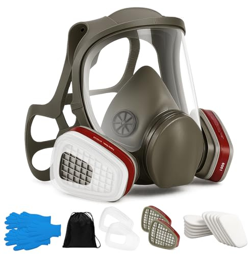 GreenWhim 1 Pack Respirator mask Reusable Full Face with Filters – Protective Gas Mask for Painting, Spraying, Sanding, Chemical and Dust Work