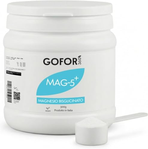 GOFOR360 MAG 5+ Magnesio Bisglicinato in Polvere — Formula con Vitamina B6 e C – Magnesio in Polvere per Stanchezza Muscoli e Rilassamento – 300 g