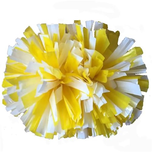 GIUPLOKID Accessori per Il tifo: Palline Colorate, Pompon da Cheerleading 4 Pezzi Multicolore 32 cm con Manico ad Anelli(Yellow White)