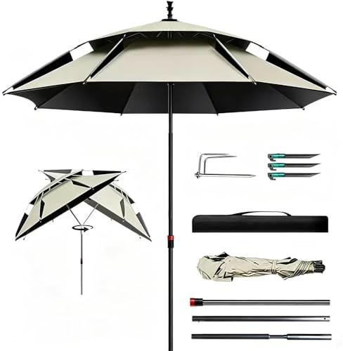 Ombrellone da spiaggia, resistente al vento, stabile, girevole a 360°, stecche in fibra di vetro ispessite, protezione UV, isolamento termico, design traspirante a doppio strato, per balcone, giardino