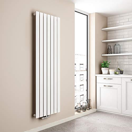 EMKE Radiatore di design piatto, 1600 x 538 mm, verticale, con attacco centrale, a pannello singolo, da parete, per bagno, camera da letto e soggiorno, bianco, 877 W