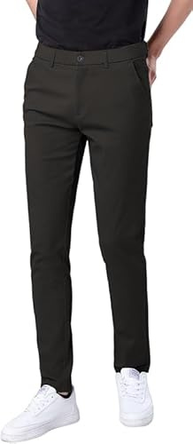 Plaid&Plain Men's Skinny Stretchy Khaki Pants Colored Pants Slim Fit Slacks Tapered Trousers 819 Charcoal 34X30