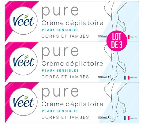 Veet Crema depilatoria Minima – Morbidezza lunga durata dopo la depilazione, pelli sensibili, tubo da 100 ml (confezione da 3)
