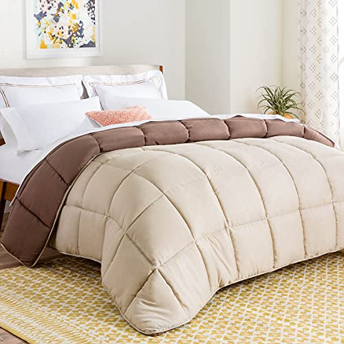 Linenspa Ganzjahresdecke - Microfaser Super King Bettdecke 10.5 Tog - Coverless & Reversible - Oeko-Tex, Daunen-Alternative Steppdecke, Sand/Mokka
