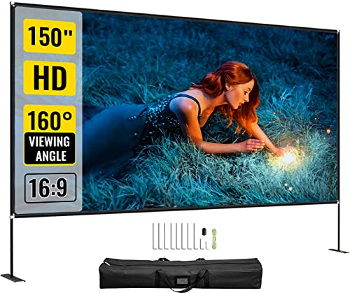 VEVOR Projektion Leinwand mit Stand 381 cm (150) Tragbare Filmleinwand 16:9 Outdoor Indoor Projector Screen 347x201,9cm Mobile Beamer Leinwand 160° Betrachtungswinkel Geeignet für Heimkino Camping