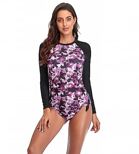 Sillictor Rash Vest Women Swimming Tops UV Womens Swim Shorts and Top Set Ladies 2 Piece Long Sleeve Swimsuits for Women Rash Guard Shirts with Build in Bra for Surfing,Quick Dry 172 Pink XL