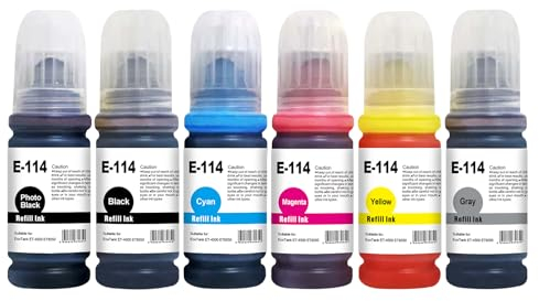 Yongairuink 114 Tinte Kompatibel mit EPN 114 Tintenpatronen Nachfülltinte Multipack für EPN ET-8500 ET-8550 ET8500 ET8550 ET 8500 ET 8550 (Schwarze Foto Schwarze Cyan Magenta Gelb Grau)