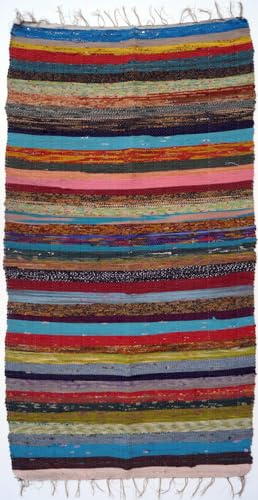 GURU SHOP Derber Kleiner Upcycling Flickenteppich, Patchworkteppich 95x60 cm - Bunt