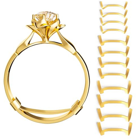 ELETIUO Lot de 12 protège-bagues en métal rempli pour bagues lâches, 3 tailles pour différentes largeurs de bracelet, ajusteur de taille de bague invisible pour toutes les tailles de bague, couleur or