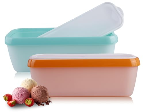 2 Pièces 1.5l Bacs À Glace Avec Couvercle, Boîte À Crème Glacée, Récipients À Crème Glacée, Réutilisable Moule Sans Bpa Avec Couvercles Pour Crème Glacée, Sorbet Et Gélato Menthe Et Orange