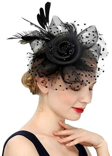 WATEFOER Fascinators Hut für Damen Mädchen Tea Party Stirnband Blume Cocktail Mesh Federn Derby Hut für Hochzeit Party Kirche