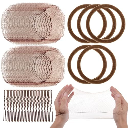 LLOUSSAK Haarnetz Dutt,65 Stück Unsichtbare Haarnetze Set,Feinmaschig Ballettbrötchen Haarnetz Dutt Elastische mit U-Clips und Haarreifen für Krankenschwestern,Tänzerin,Flugbegleiter