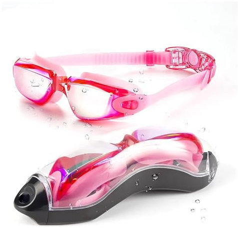 INDOTEAM Swimming Goggles Unisex | Adult Swim Goggles with Anti-Fog Clear Vision, UV Protection and Resist Mirrored Lens | Non-Leaking Unisex Adult Swimming Goggle | Anti Fog Leak Free Fitting (Pink)