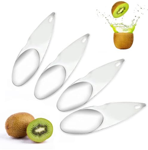 4 pezzi Peeler Kiwi Cucchiaio da taglio in acciaio inox Aprifrutta Kiwi Cucchiaio Kiwi Frutta Strumento Kiwi Frutta Affettatrice Frutta Aiuto Cucina per Kiwi, Frutta Drago, Arancia o altri Frutta