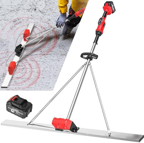 Outil Vibrant pour Béton RèGle Nivellement Ciment Chape éLectrique Kit vibratoire pour Chape à béton, Chape à béton, Planche en Acier Inoxydable de 1,5 m, Batterie de 6 000 mAh, règle de n