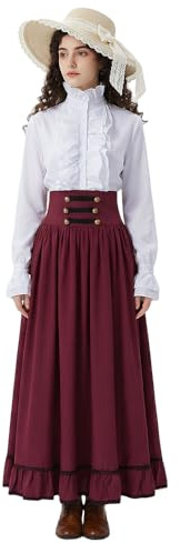 Feynman Abito Medievale Donna con Maniche a Volant - Costume Femminile in Stile Francese (Camicia + Gonna Vintage a Vita Alta) - Set Elegante per Ufficio o Tempo Libero