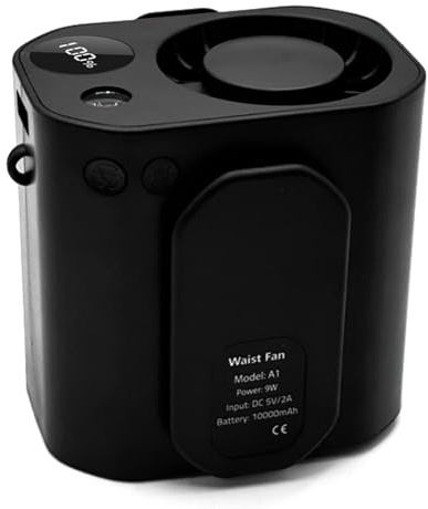Dasbsug Ventilatore indossabile ricaricabile USB con luce LED a basso rumore in vita appeso dispositivo di raffreddamento per escursionismo e pendolarismo luce LED