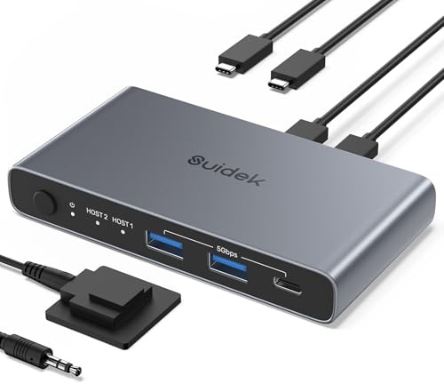 SUIDEK Commutateur KVM USB C pour 2 PC et 1 Moniteur 4K@60Hz, avec 2 Ports USB A, 1 Port USB C, 2 Ordinateurs Portables/Consoles de Jeu de Partager 1 Moniteur HDMI, Clavier/Souris/Imprimante, etc.