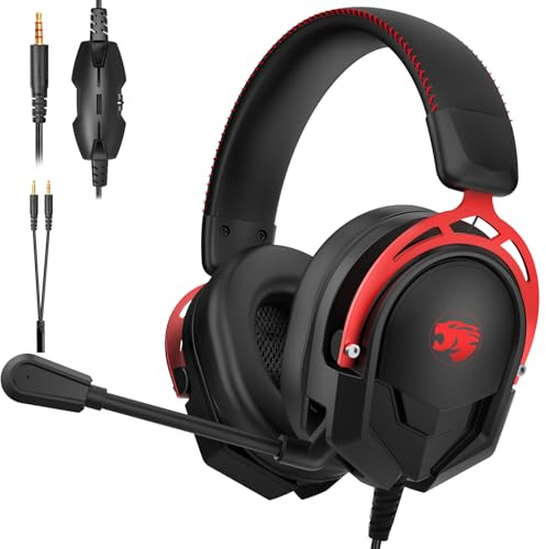 IYGR K98 Gaming Headset with Mic, Wired Over Ear Headphones for PC, PS5, PS4, Xbox One, 50mm Stereo Surround Sound, Aluminum Frame, Memory Foam Ear Cushions, Noise Cancelling Mic (Black/Red)