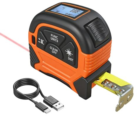 Cinta Metro Laser 2 en 1 - ansigtny Recargable Medidor de Distancia Láser Digital de 60 m y Cinta Metrica de 5m con Gancho Magnético, Metro Digital para Bricolaje y Decoración del Hogar (M/In/Ft)