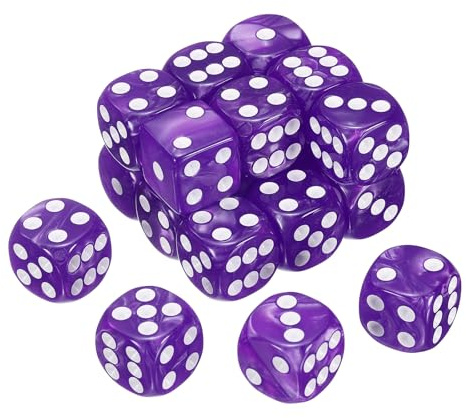 QUARKZMAN 24 st standard färgade tärningar, 16 mm akryl D6 mini polyhedral pärlmönster tärningsset för bordsspel, lila/vita prickar