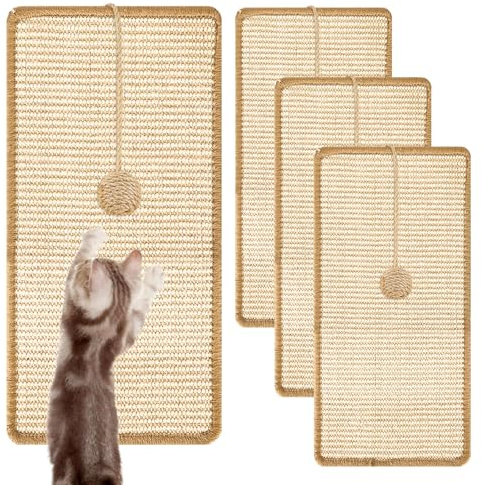 4 stycken klösmattor för katter, 25 × 50 cm sisalmatta för katter, klösmattor i sisal, katter, klösbräda med kardborreband, för kattmöbler och väggskydd, soffa, möbler, dörr, klösskydd