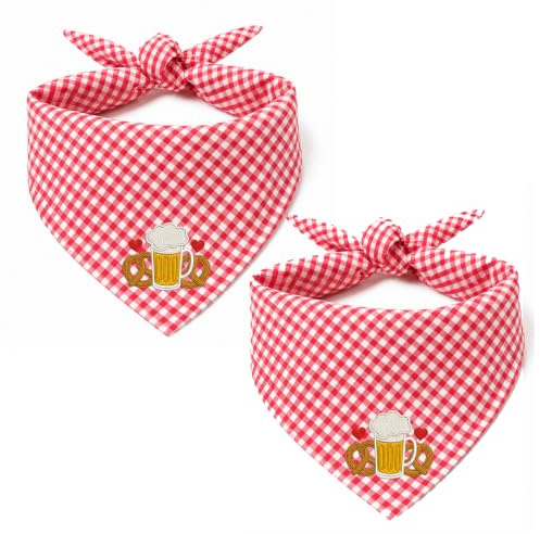 Lot de 2 foulards traditionnels rouges et blancs pour femme - Motif edelweiss - À carreaux - 50 x 50 cm - Accessoires de fête bavaroise - Utilisable comme foulard, foulard ou brassard