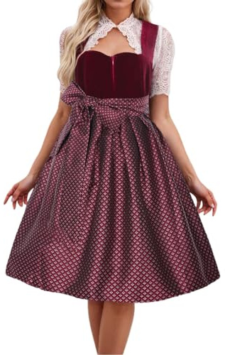 Générique pour Femme Tenue Traditionnelle Allemande de la Fête de la Bière Costume Élégant avec Motifs Floraux Corsage en Dentelle Boutons Triples Coupe Ample Polyvalente Quotidienne Universelle (L)