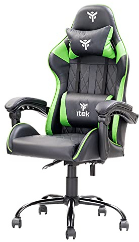 ITEK RHOMBUS PF10 Sedia Gaming ergon. Verde, schienale reclinabile, cuscino poggiatesta, sup. lombare, confort e design, ideale come sedia ufficio, sedia per studio o poltrona per gamer
