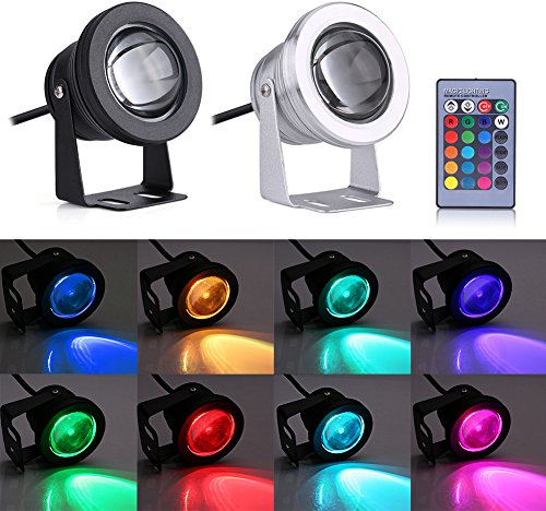 Diyeeni Lampada subacquea 12V 10W, multi luci a LED RGB Illuminazione a LED impermeabile per stagno da giardino, luci subacquee che cambiano colore(Nero)