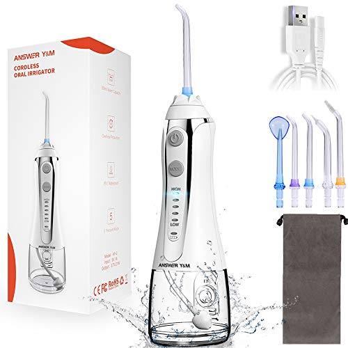 Munddusche Testsieger 2025, 300ML Mundddusche Kabellos, 5 Modi Water Flosser, IPX7 für Oral Health Enthusiasten Tägliche Tiefenreinigung Reinigung auf Reisen 5 Multifunktionale Jet-Tipps
