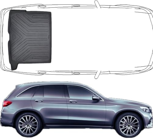 Trimak Perfekt passform 3D bagagerumsmatta kompatibel med Mercedes GLC X253. 2015 Bagagerumsmatta skyddsmatta biltillbehör halkfri matta kantskydd bagagerumsmatta TPE gummi permanent svart
