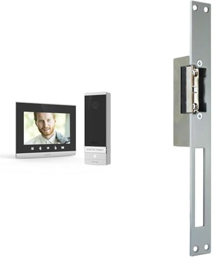 EXTEL Visiophone Filaire connecté Extel Connect 2 Ultra Plat & Gâche Serrure électrique pour Porte ou portillon à encastrer avec Passage de Serrure WECA 90 Droite ou Gauche
