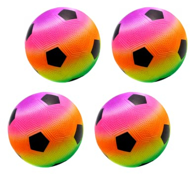 4Ud Pelotas de PVC Juguete Infantil. Balón de Fútbol Hinchable con Arcoíris. Pelota Suave para Niños. Pelota para jugar en la playa, parque, piscina, vacaciones. Diámetro 23 cm.
