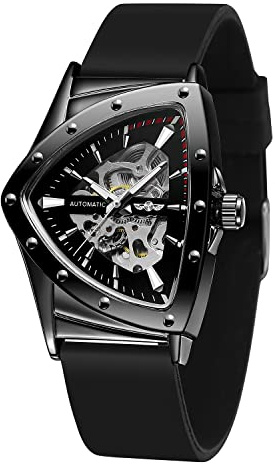 FORSINING Montre squelette étanche pour homme, triangulaire, mécanique, avec bracelet en silicone, Moderne