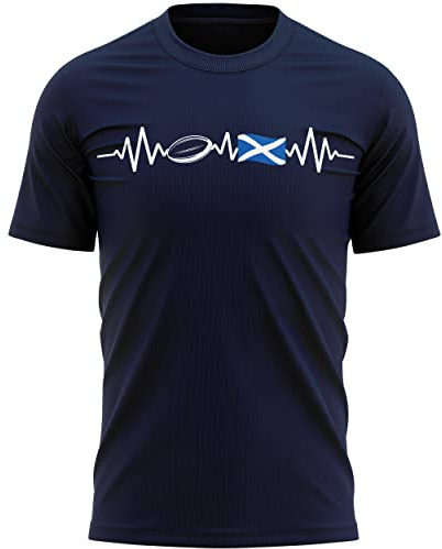 Maglietta da uomo con bandiera scozzese battito cardiaco Rugby maglietta da rugby scozzese, Marina Militare, XXL