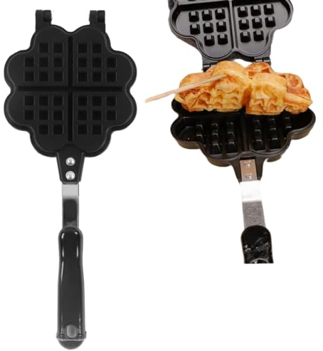 Sartén Antiadherente Para Hacer Gofres, Sartén Para Hacer Gofres En La Parte Superior De La Estufa, Molde Para Hacer Gofres En Forma De Corazón De Aluminio Para Hornear El Desayuno
