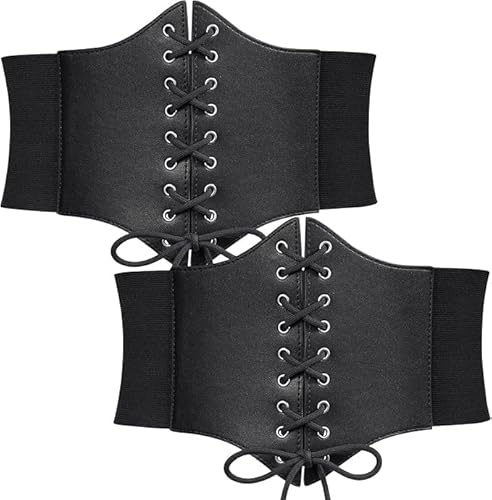 QYDMIN 2 pièces Ceinture Corset Femme Elastique Ceinture Corset à Lacets Ceintures Corset Rétro Large pour Pardessus Robe FêTe Jupe Tenue Quotidienne