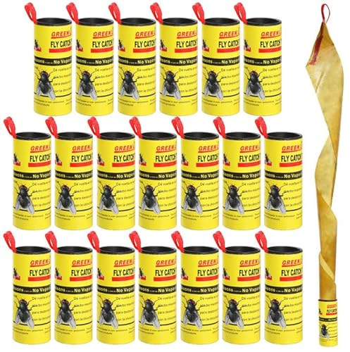 Fliegenfänger,GeeRic 20x - Fliegenfalle Innenbereich,Fliegenpapierbänder,Insektenfänger,Fliegenfalle umweltfreundlich,giftfrei,für Fruchtfliegen, Mücken, Insekten, Schädlinge, Mücken
