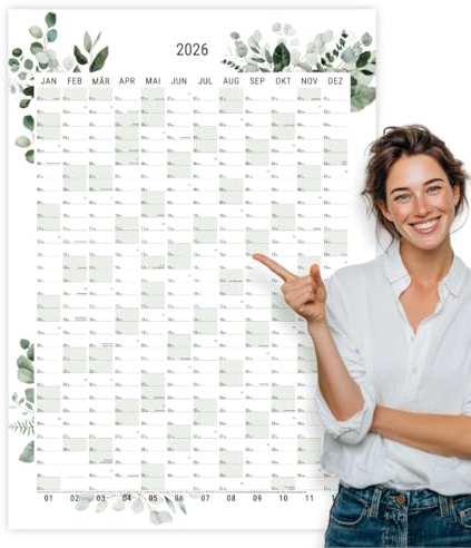 heaven+paper® Wandkalender 2026 | Jahresplaner 2026 A1 | Jahreskalender 26 aus FSC zertifizierten Naturpapier | 12 Monate mit Feiertagen | Calendar made in Germany | XXL Wandkalender | Wandplaner